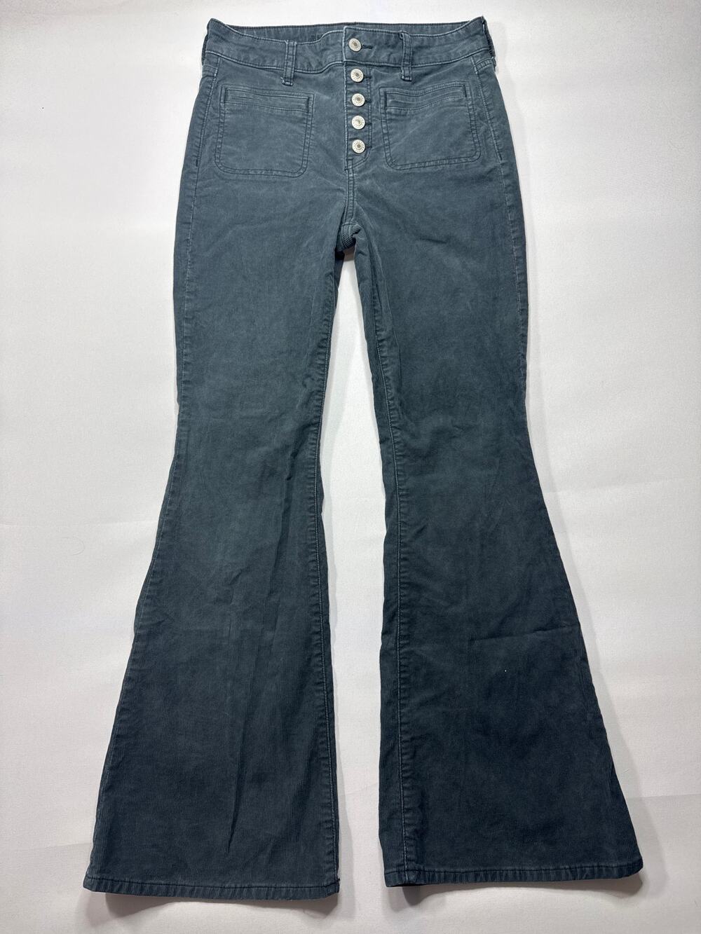American Eagle Women's Super Hi Rise Flare Dark Gray Corduroy Pants - 4 (28x30)*